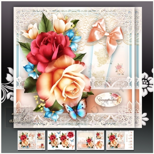 Peach Yellow Roses Card Mini Kit
