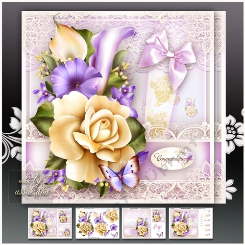 Violet Cream Bouquet Card Mini Kit
