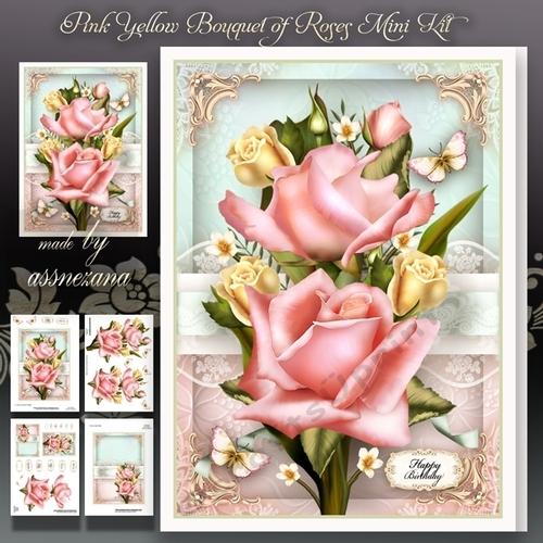 Pink Yellow Bouquet of Roses Mini Kit