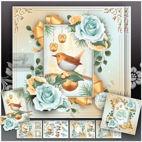 Winter Christmas Robin Bird with Roses Mini Kit