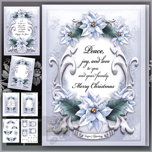 Christmas and Happy New Year with Silver Poinsettias Mini Kit 