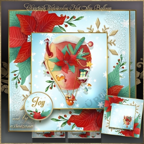 Christmas Watercolor Hot Air Balloon