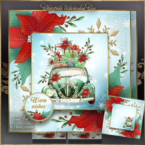 Christmas Watercolor Car