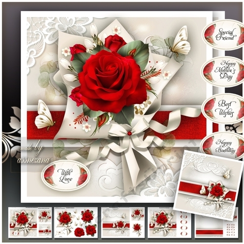 Red Roses Bouquet Glossy Paper Mini Kit