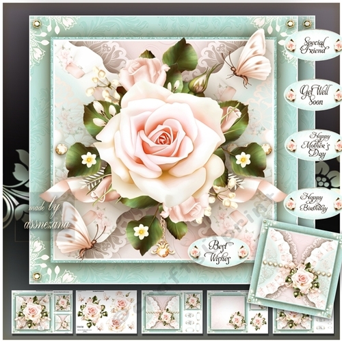 Soft Pink Roses Bouquet Card Mini Kit