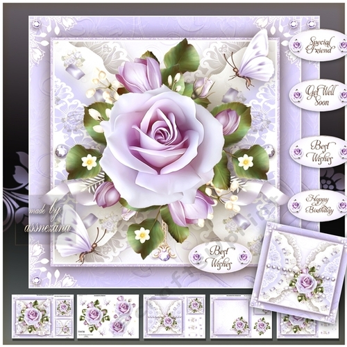 Soft Violet Roses Bouquet Card Mini Kit