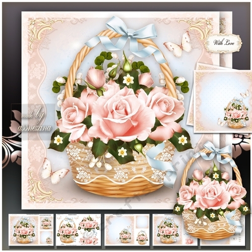 Basket with Pink Roses Mini Kit