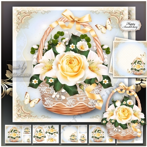 Basket with White Yellow Roses Mini Kit