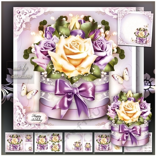 Gift Box with Purple Cream Roses Card Mini Kit