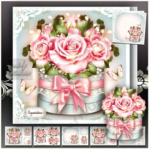 Gift Box with Pink Roses Card Mini Kit