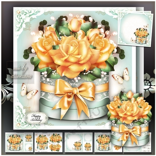 Gift Box with Yellow Orange Roses Card Mini Kit