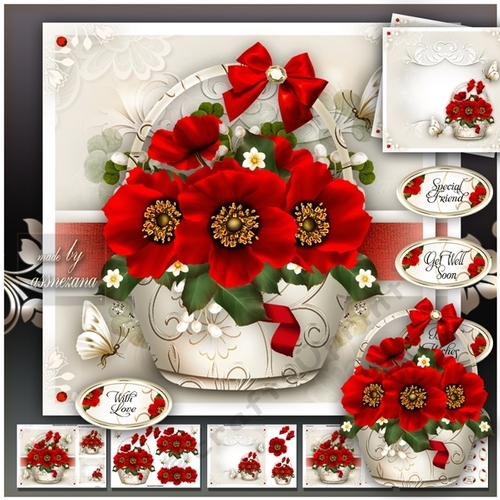 Silk Cream Basket with Red Poppies Mini Kit