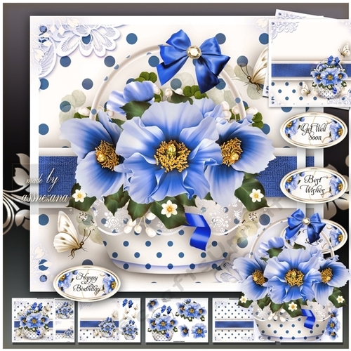 Basket with Blue Poppies Card Mini Kit