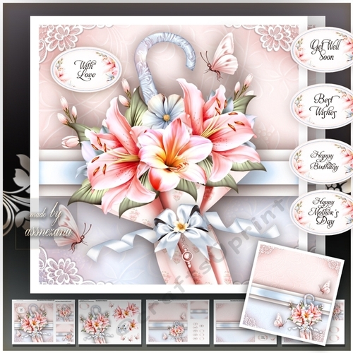 Vintage Pink Umbrella with Flowers Mini Kit