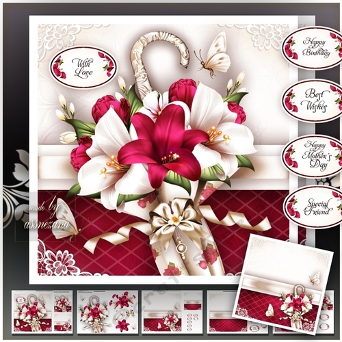 Vintage Umbrella with White Bordeaux Lilies Mini Kit
