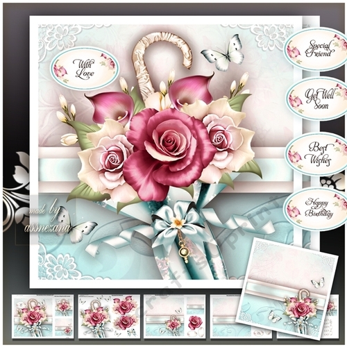 Vintage Turquoise Umbrella with Roses Mini Kit