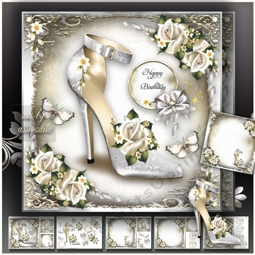 Silver White High Heel Shoes Card Mini Kit