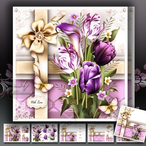 Bouquet of Violet Tulips Card Mini Kit