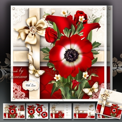Bouquet of Red Anemone with Callas Card Mini Kit