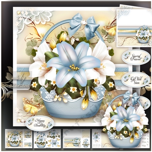 Basket with Soft Blue Lilies Mini Kit