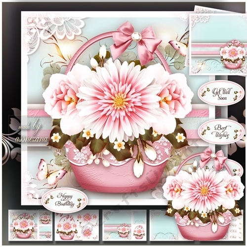 Pink Basket with Flowers Mini Kit