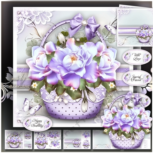 Basket with Lilac Roses Card Mini Kit