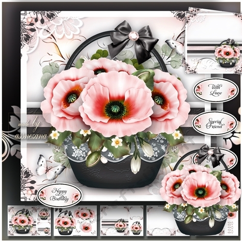 Basket with Pink Poppies Card Mini Kit