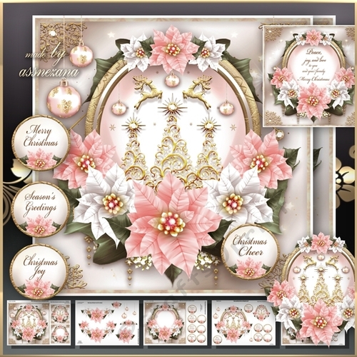 Christmas Trees with Deers Pink Poinsettias Mini Kit