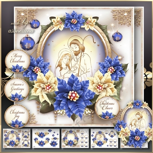 Nativity Scene Blue Poinsettias Mini Kit