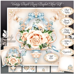 Vintage Peach Roses Basket Mini Kit