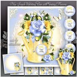 Blue Lemon Watering Can with Spring Flowers Mini Kit