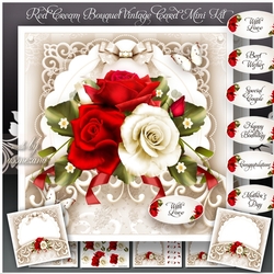 Red Cream Bouquet Vintage Card Mini Kit