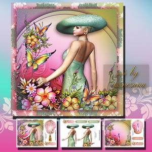 Colorful Lady in the Garden Card Front