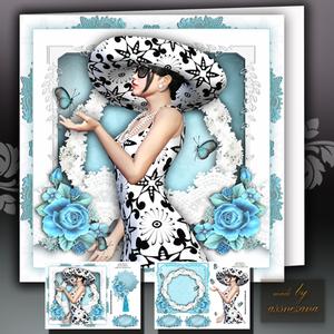 White Lace Frame with Lady in Beautiful Dress