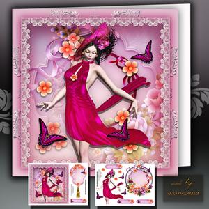 Beautiful Lady in Silky Dress with Roses Card Front