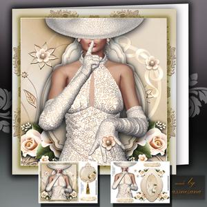 Beautiful Lady in White Dress with Roses Card Front