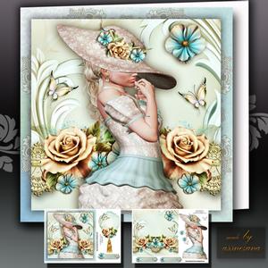 Beautiful Lady in Silky Dress with Soft Roses Card Front