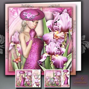 Beautiful Lady in Silky Dress with Flowers Card Front
