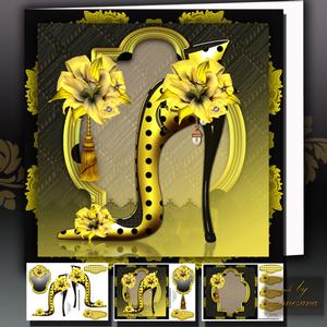 Beautiful Lady Shoes with Yellow Lily Card Front
