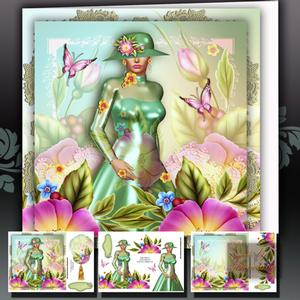 Beautiful Roses Lady in Silky Dress Card Front