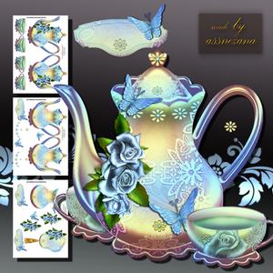Beautiful Blue Roses with Teapot