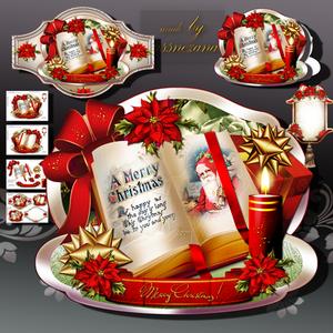 Christmas Gift Book with Red Poinsettias