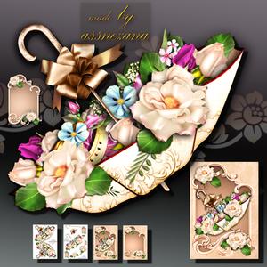 Beautiful Bouquet of Flowers in Vintage Umbrella