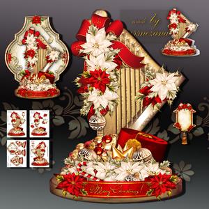 Christmas Harp with Gifts and Poinsettias