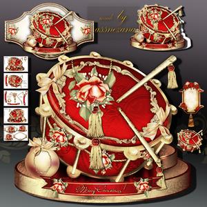 Beautiful Red Christmas Drum with Roses Decoration