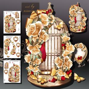 Antique Bird Cage with Soft Yellow Roses