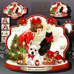 Vintage Christmas Scene with Cute Puppy