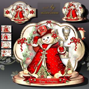 Christmas Snowman with Little Red Poinsettias