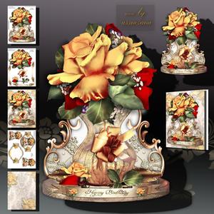Antique Roses in Brass Vase