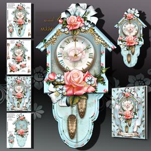 Soft Blue Vintage Wall Clock with Roses